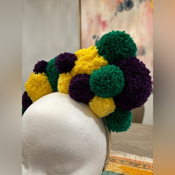 Purple, Green & Gold Pom Pom Headband - Picture 2 of 5